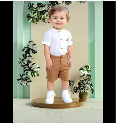 Riyannshi Boys Casual Shirt Pant(Brown)