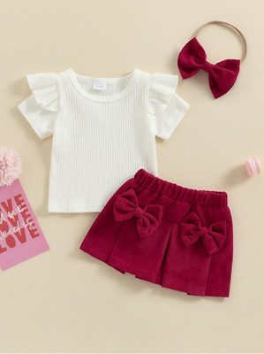 Kid Clouds Girls Casual Top Skirt, Hairband(MAROON)