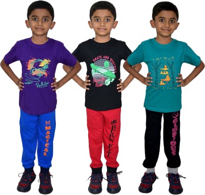 JILZ Boys Casual T-shirt Track Pants(Multicolor21)