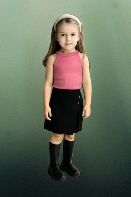 Riyanshi Collect Girls Casual Top Shorts(Pink, Black)