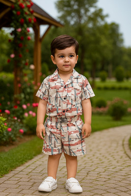 FASHION GRAB Boys Casual Shirt Shorts(Pink)