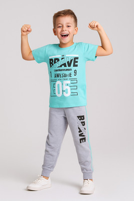 Todd N Teen Boys Casual T-shirt Track Pants(tealgrey)