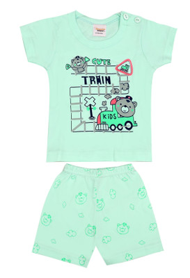 happiee bears Baby Boys & Baby Girls Casual T-shirt Shorts(Pista Green)