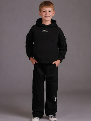 Cherry Crumble Boys & Girls Casual Sweatshirt Pyjama(Black)