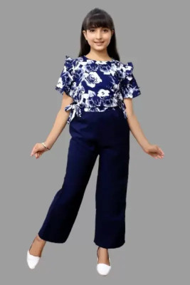 vroxa creation Girls Casual Top Trouser(navy blue)