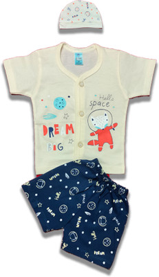 SANIKIDSWEAR Baby Boys & Baby Girls Casual T-shirt Shorts, Cap(YELLOW)