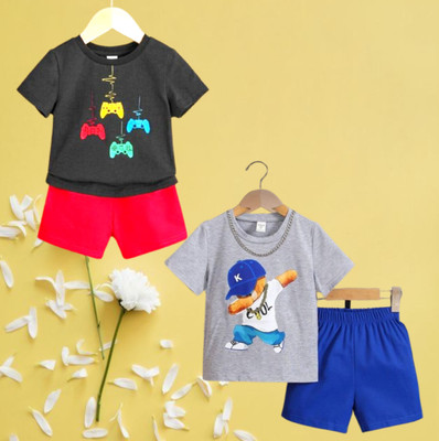 Rithi Fashions Baby Boys & Baby Girls Casual T-shirt Shorts(BLACK, MILANGE)