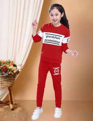 DRUZZEE Girls Casual T-shirt Track Pants(Red)