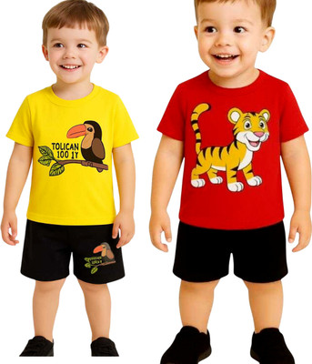 SEGRO Baby Boys & Baby Girls Casual T-shirt Shorts(GOLD, RED)