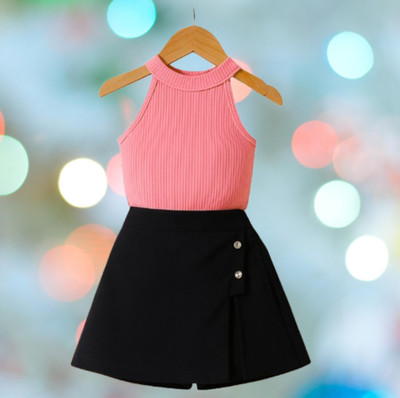 Riyanshi Collect Girls Casual Top Shorts(Pink, Black)