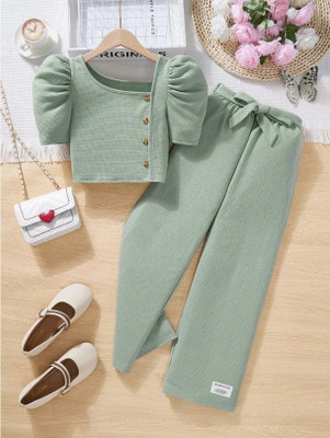 ZG GARMENTS Baby Girls Casual Top Track Pants(Green)