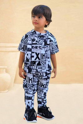 Sagar Impex Baby Boys & Baby Girls Casual T-shirt Track Pants(Black-White)
