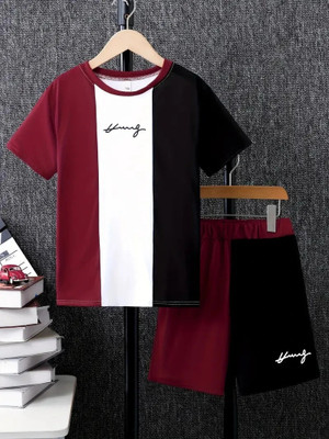KEESOR Boys Casual T-shirt Shorts(MAROON)