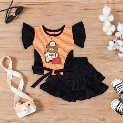 JASMINGARMENTS Baby Girls Party(Festive) Top Skirt(Peach & Black)