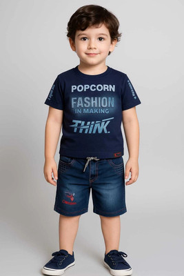 SRFASHION Boys Casual T-shirt Shorts(Navy Blue)