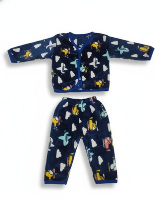 Trivika Fashions Baby Boys & Baby Girls Casual Shirt Pyjama(Navy Blue)