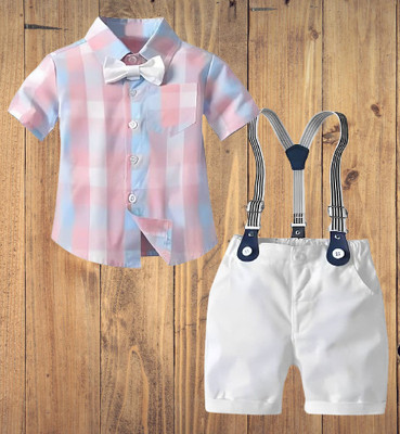 ULTRINA Baby Boys Party(Festive) Shirt Shorts, Suspenders, Bow Tie(PEACH)