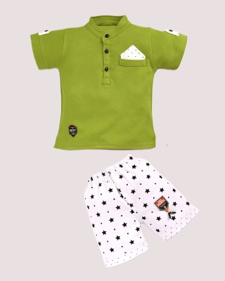 THE LALCOLLECTION KIDSWEAR Baby Boys Party(Festive) T-shirt Shorts(Green)