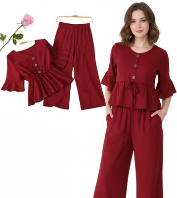 MAHERMA Girls Casual Top Pant(MAROON)