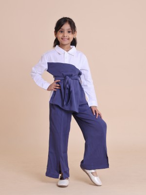 House of Spades Girls Casual Tunic Pant(Blue, White)