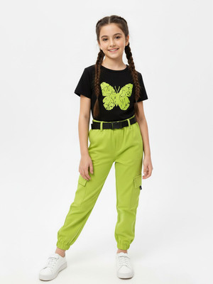 HouseOfCommon Girls Casual T-shirt Pant(BLACK & PERROT)
