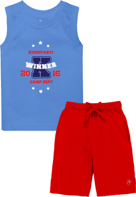 KiddoPanti Boys Casual T-shirt Shorts(Blue & Red)