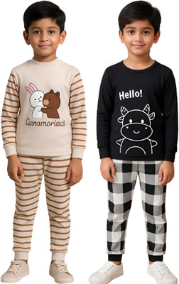 DRUZZEE Boys & Girls Casual T-shirt Pant(Brown-Black)