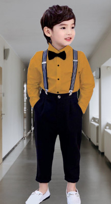 KRIYU CREATION Boys Party(Festive) Shirt Pant, Bow Tie, Suspenders(MESTRED)