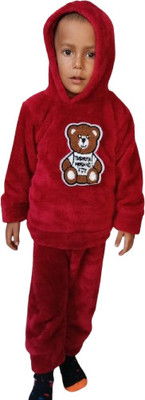Ganpati store Baby Boys & Baby Girls Casual Sweatshirt Pyjama(Stylish mAROON Fur Sweater Set for Babies & Kids – Soft, Warm & Trendy)