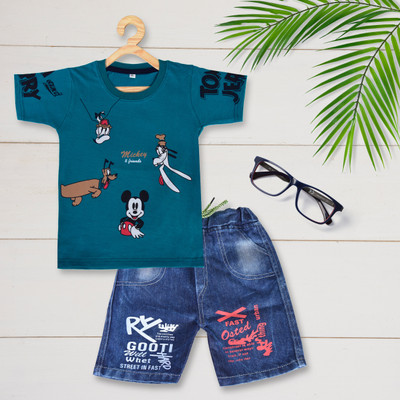 Style Generation Boys Mickey Party(Festive) T-shirt Pant(Dark green)