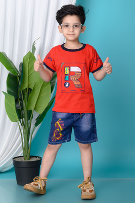 NIVARACREATION Boys Casual T-shirt Shorts(Orange)