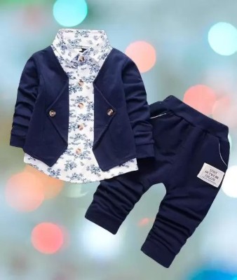 MD SQUARES OVERSEAS Baby Boys & Baby Girls Party(Festive) Jacket Track Pants(Blue)