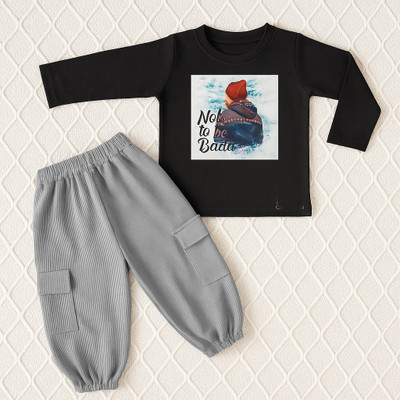 Fashioncore Girls Pokemon Casual T-shirt Trouser(Grey, Black)