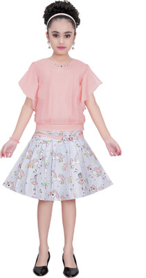 CLOTH ADDA Girls Casual Top Skirt(Orange)