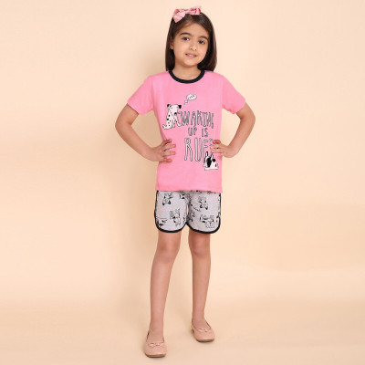 Yk Girls Casual T-shirt Shorts(Pink)