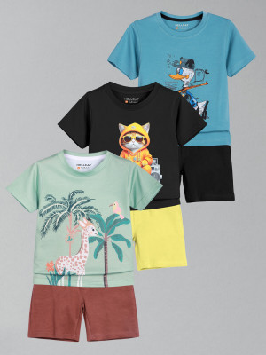 Hellcat Baby Boys Casual T-shirt Shorts(Green/Black/Blue)