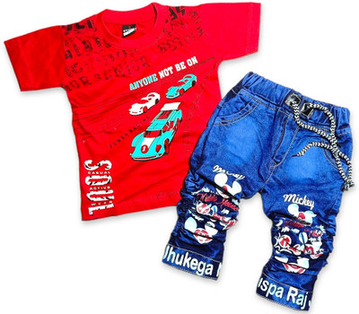 HouseOfCommon Boys Casual T-shirt Jeans(Red)