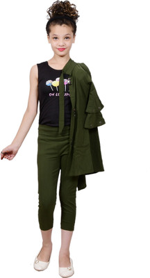 PERFECTPIVOT Girls Casual Shrug Trouser, T-shirt(Dark Green)