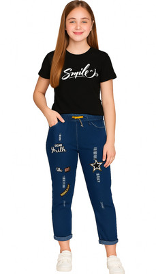 TJSFASHION TREND Girls Casual T-shirt Jeans(Black & Blue)