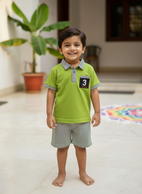 pehraava Baby Boys Party(Festive) T-shirt Shorts(GREEN)
