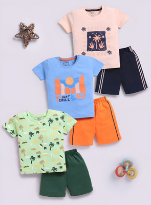 Blushh Berry Boys Casual T-shirt Shorts(Cream, Light Blue, Light Green, Green)