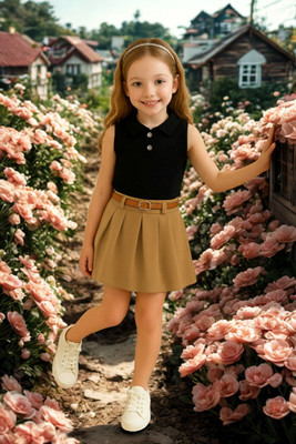 KRIYU CREATION Girls Party(Festive) Top Skirt(BLACK)