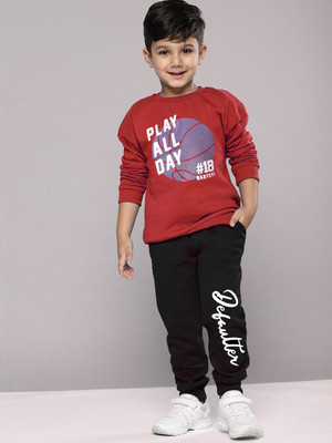 Patche Boys & Girls Casual Sweatshirt Track Pants(Red, Black)
