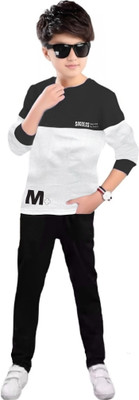 SIXER Boys Casual T-shirt Track Pants(BLACK, WHITE)