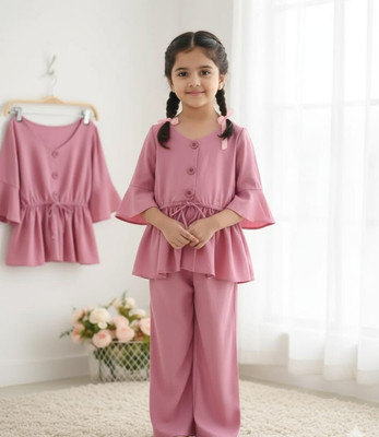 MAHERMA Girls Casual Top Pant(PINK)