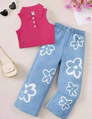 Infinity Creation Girls Party(Festive) Top Jeans(PINK)