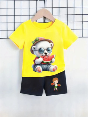 HouseOfCommon Baby Boys & Baby Girls Casual T-shirt Shorts(Yellow, Blue, Red)