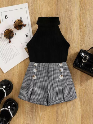 HouseOfCommon Baby Girls Casual T-shirt Shorts(Black)