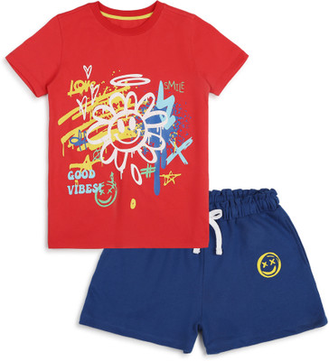 Spunkies Boys & Girls Casual T-shirt Pant(Red)