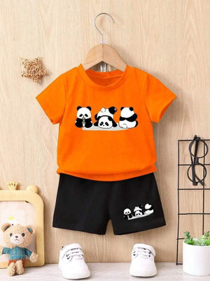 SRP COLLECTION Baby Boys & Baby Girls Casual T-shirt Shorts(ORANGE BLACK)